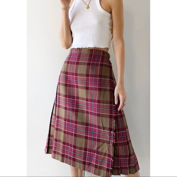 ‼️SOLD‼️Vintage 100% wool tartan plaid high waist Scottish kilt midi length 70s - Picture 2 of 7